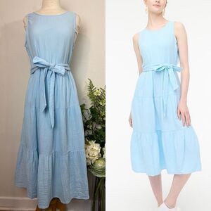J. CREW | belted gauze midi dress | factory | 6 | light blue